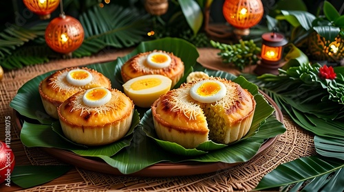 christmas cupcakes Filipino Bibingka. Digital illustration  photo