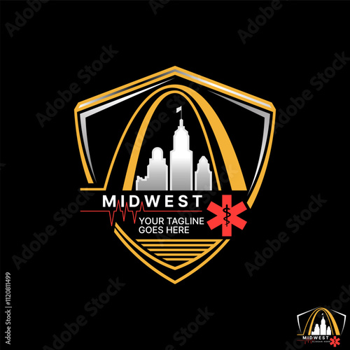 Logo design graphic concept creative premium vector stock image graphic maps Midwest Bridge Bulding medical doctor symbol to trading health care place