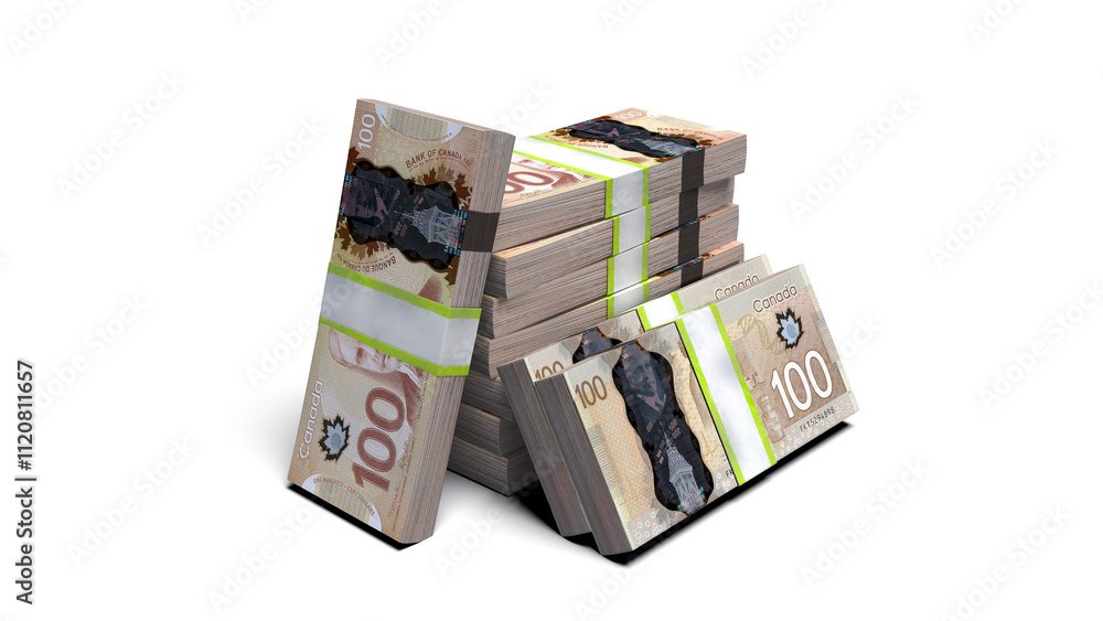 Pile of one hundred dollar canadian banknote 3d rendering' transparent image alpha ready Pile of one hundred dollar canadian banknote 3d rendering' transparent image alpha ready