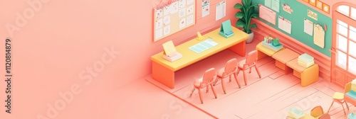 Bright classroom with colorful furniture and decor.
