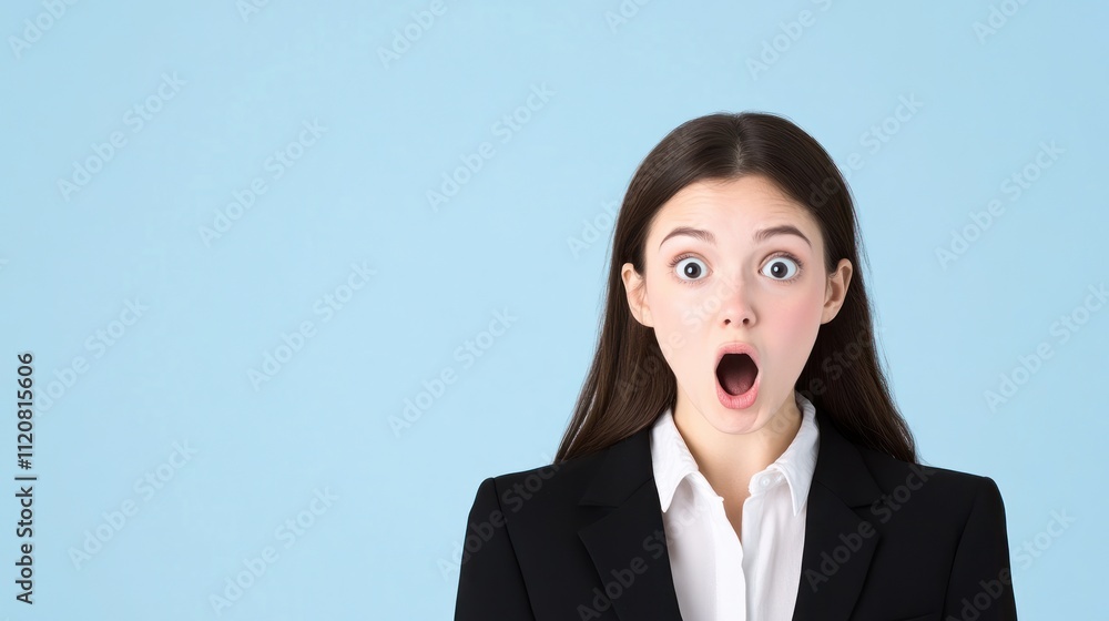 Surprised young woman in a business suit against a blue background. Surprised young woman in a business suit against a blue background.