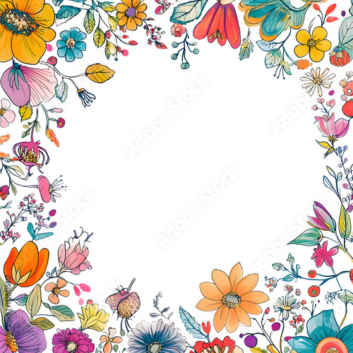 Creative 2D Doodle Floral Illustrations Text Space for Versatile Designs, Greeting Cards, Invitations