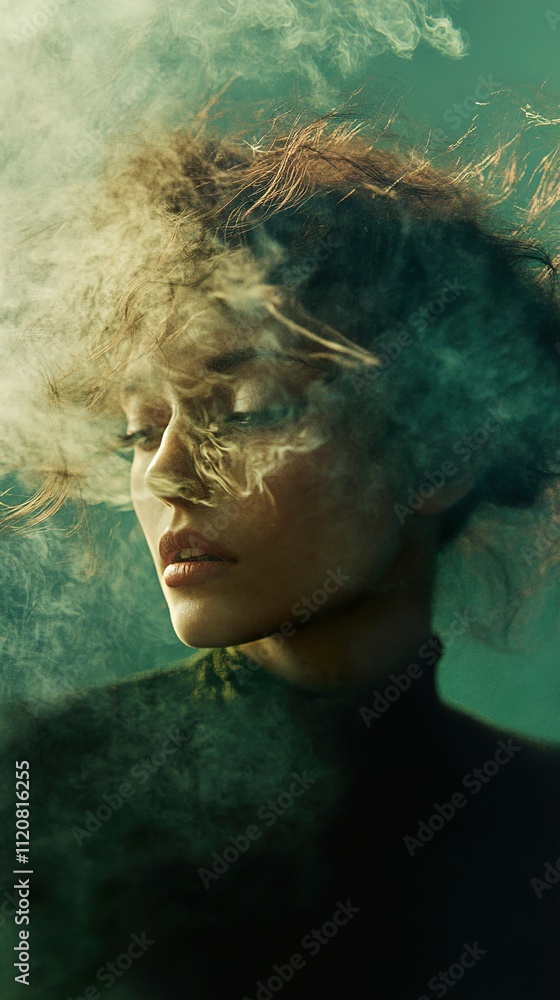 Enigmatic Woman in Smoke: A Dreamlike Fashion Portrait Enigmatic Woman in Smoke: A Dreamlike Fashion Portrait