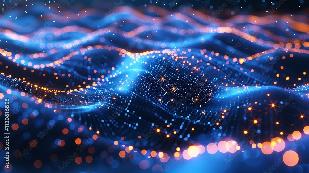 Abstract digital wave with glowing particles - generative Ai. Abstract digital wave with glowing particles - generative Ai.