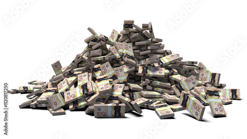 Quadro su tela Pile of one hundred dollar canadian banknote 3d rendering, transparent image alp