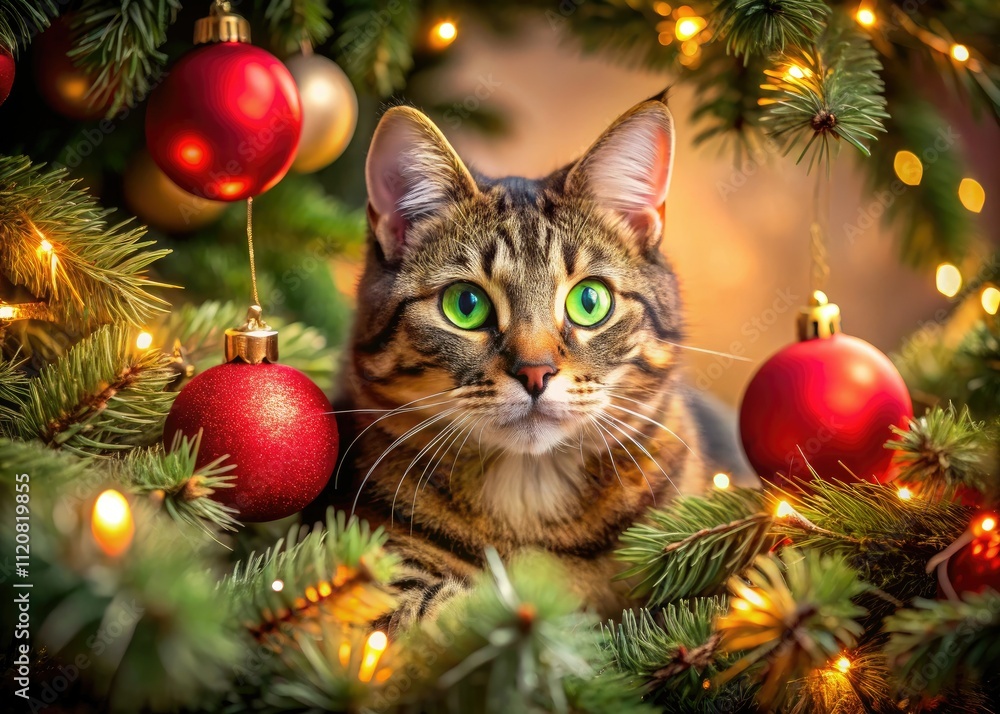 Adorable Tabby Cat Christmas Tree Cozy Holiday Festive Kitten Winter Xmas Pet Adorable Tabby Cat Christmas Tree Cozy Holiday Festive Kitten Winter Xmas Pet