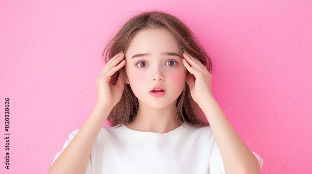 Young woman with a surprised expression against a pink background. Young woman with a surprised expression against a pink background.