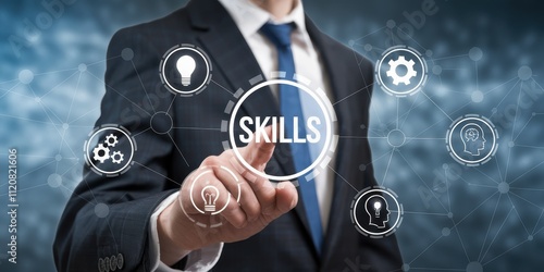 Businessman Touching on Digital Skills and Technology Concept