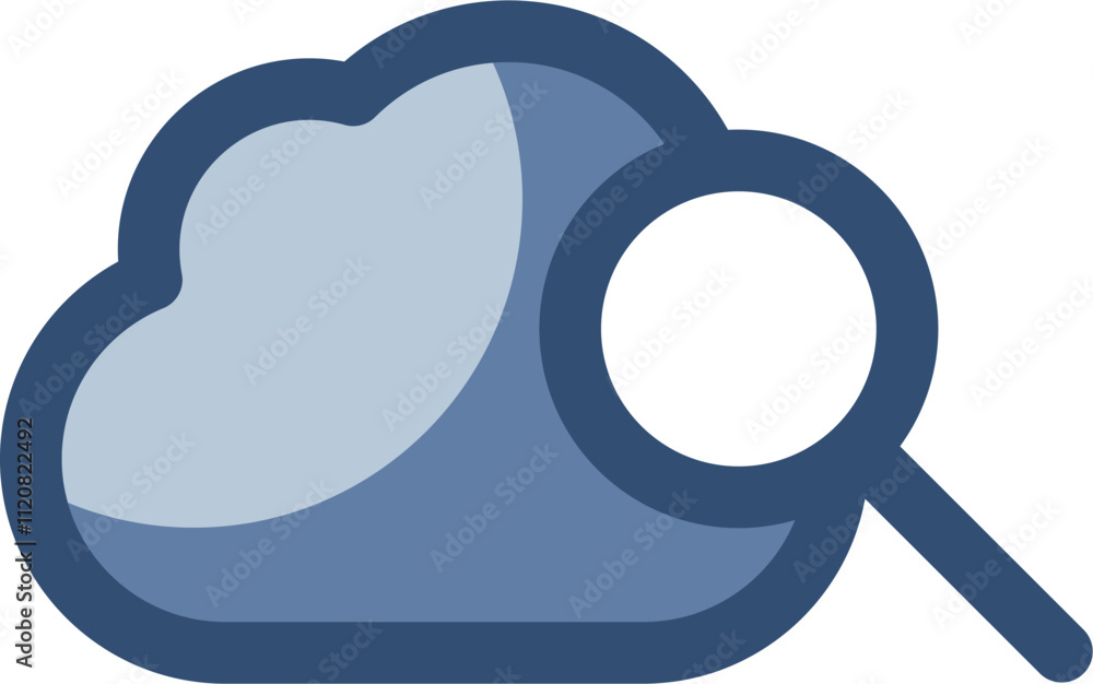 cloud search icon with magnifying glass, transparent background. replaceable blue color cartoon style design cloud search icon with magnifying glass, transparent background. replaceable blue color cartoon style design