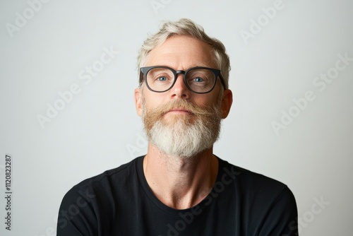 Confident Middle-Aged Man with Glasses and Beard in Casual Attire