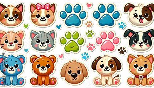 Cute pre-school Sticker sets, animals, Fish, reptiles, Farm animals, pets, bears, jellyfish, rabbit vectors illustation for kids