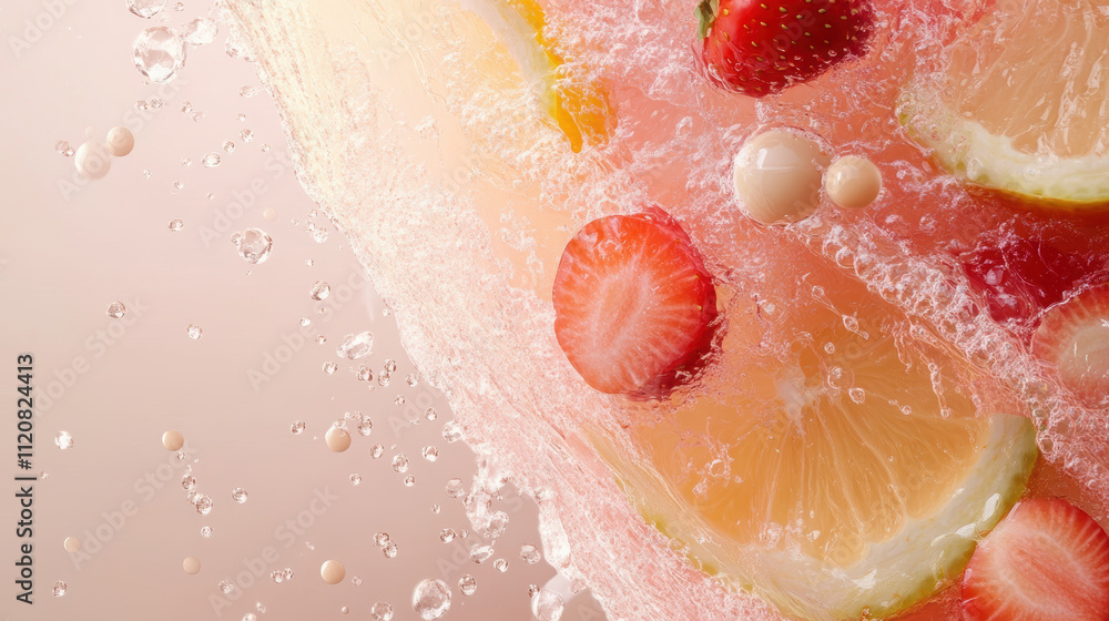 Fototapeta premium Fresh fruit slices in vibrant colors with juicy textures and splashes