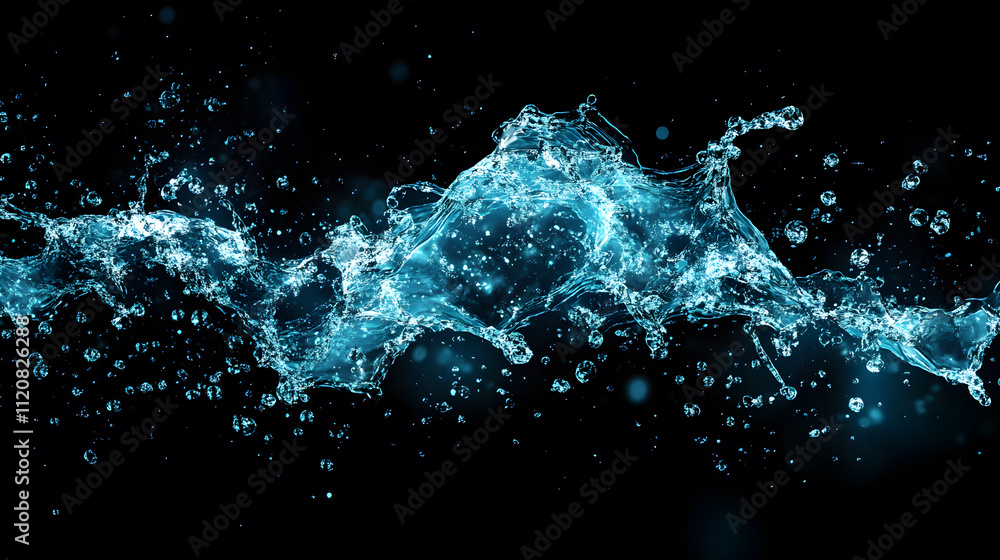 Fototapeta premium water forms against a deep black background, blending abstract splashes, ripples, mist, and dynamic droplets.