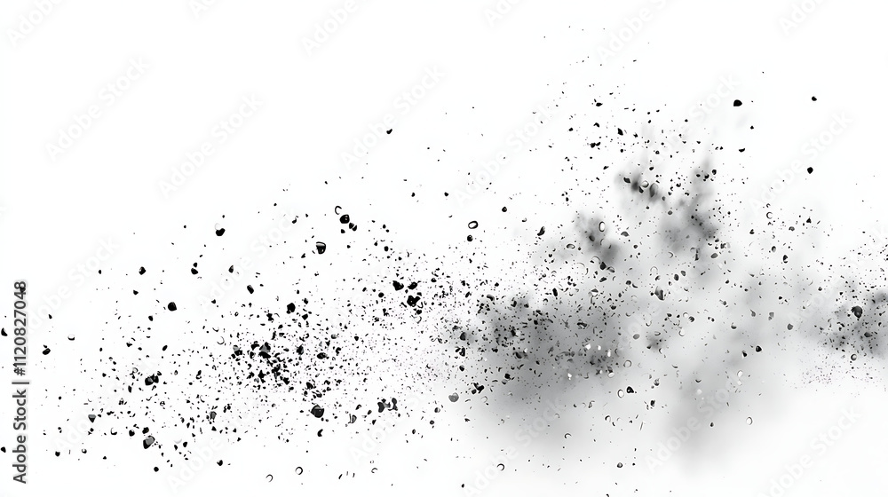 A white background with a black and grey cloud of dust A white background with a black and grey cloud of dust