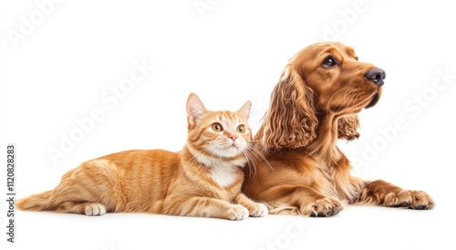 Cat and dog lying together peacefully.