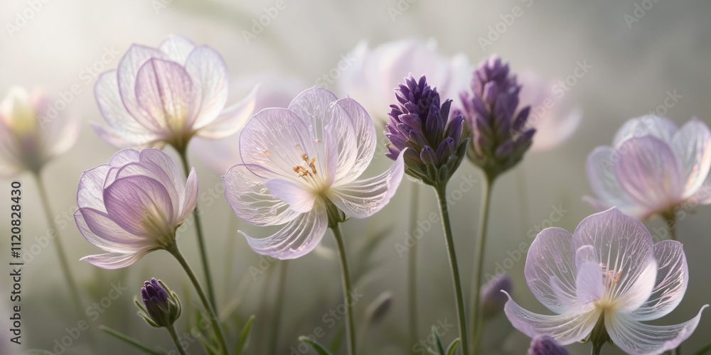 Lavender flower in foggy background, created by Generative AI Lavender flower in foggy background, created by Generative AI