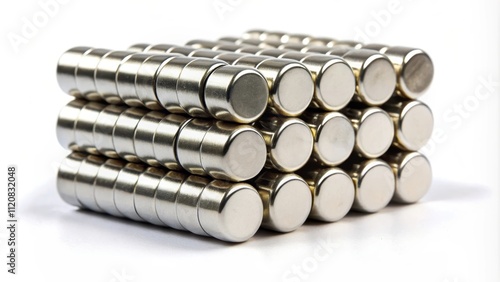 Close up of neodymium magnets on a white background, magnetic, strong, rare earth, metallic, powerful photo