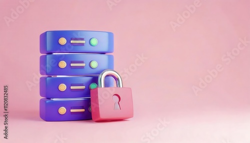 Colorful data storage with a padlock on a pink background.