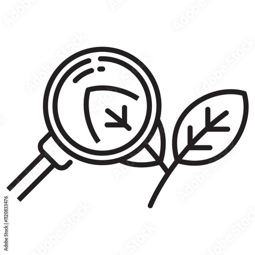 Picture of leaf and magnifying glass vector suitable for plant research icon 