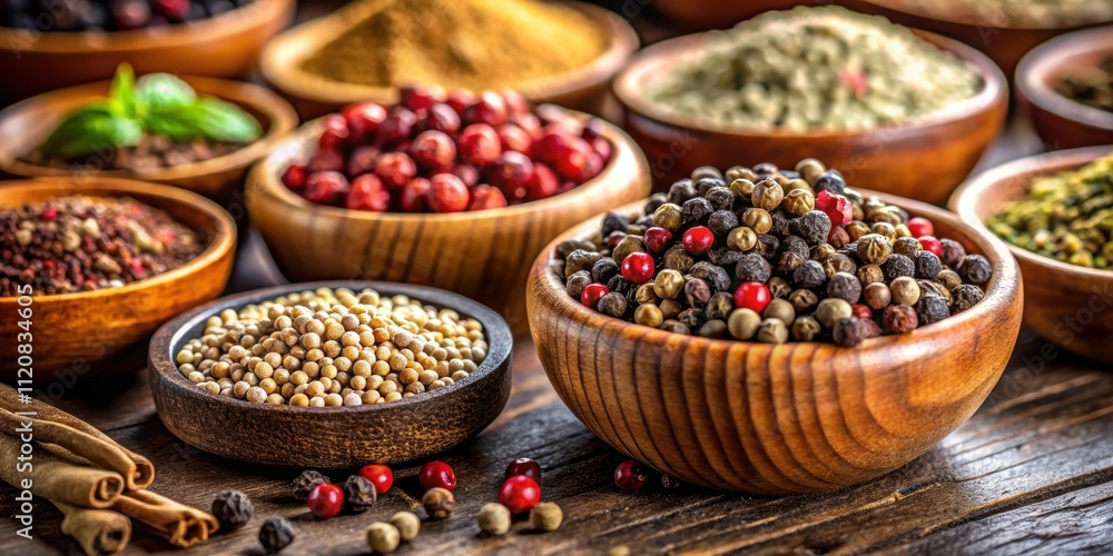 Spices in a small bowl, black pepper grains, spice, seasoning, kitchen, ingredient, culinary, condiment, organic