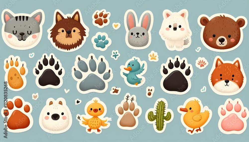 Obraz premium Cute pre-school Sticker sets, animals, Fish, reptiles, Farm animals, pets, bears, jellyfish, rabbit vectors illustation for kids