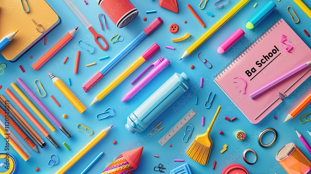 seamless background pattern featuring a variety of colorful school supplies, including pencils, erasers, rulers, notebooks etc. seamless background pattern featuring a variety of colorful school supplies, including pencils, erasers, rulers, notebooks etc.
