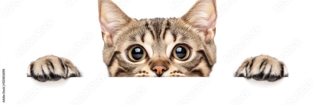Fototapeta premium A curious cat peeking over a surface.
