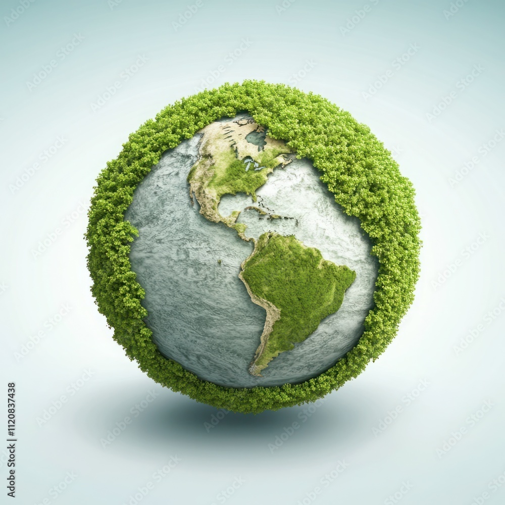 Lush Green Planet Surrounded by Vibrant Green Forest, Symbolizing Environmental Awareness, Nature Conservation, and Sustainable Living on Earth Lush Green Planet Surrounded by Vibrant Green Forest, Symbolizing Environmental Awareness, Nature Conservation, and Sustainable Living on Earth