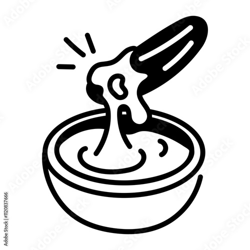 A hand drawn icon of churro with sauce 

