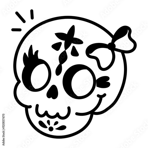 A hand draw icon of sugar skull 

