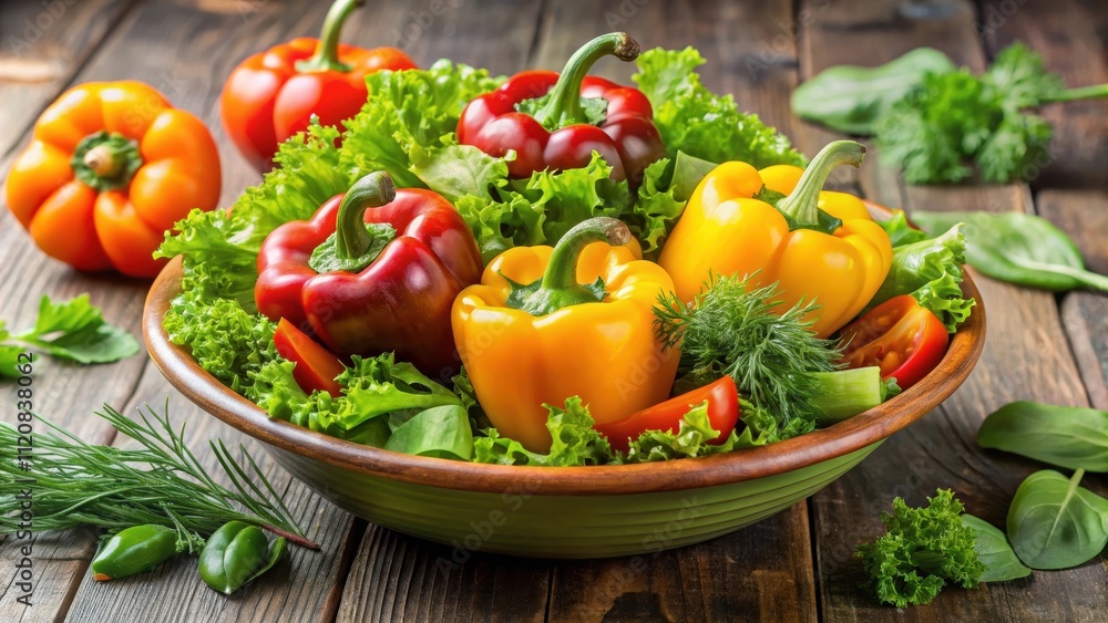 Fresh autumn green salad with large salad pepper and dill, fresh, autumn, green, salad, vegetables, pepper, dill, healthy Fresh autumn green salad with large salad pepper and dill, fresh, autumn, green, salad, vegetables, pepper, dill, healthy