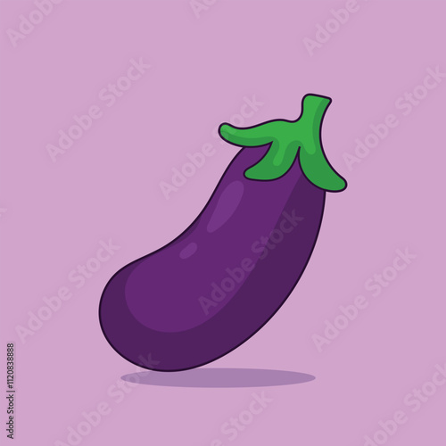 Eggplant Vegetable Vector Icon Illustration. Premium Vector Isolated Nature Food Icon Concept. Flat Cartoon Style