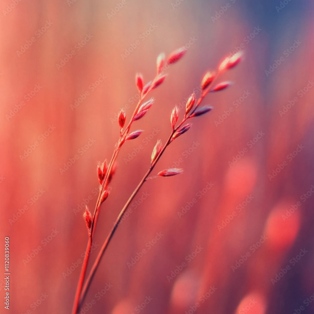 Delicate Wildgrass Stems in Soft Focus Against a Gradient Background of Warm Pink and Cool Blue Hues, Capturing Nature's Subtle Beauty and Serenity Delicate Wildgrass Stems in Soft Focus Against a Gradient Background of Warm Pink and Cool Blue Hues, Capturing Nature's Subtle Beauty and Serenity
