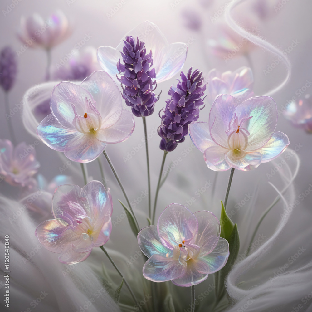 Lavender flower in foggy background, created by Generative AI Lavender flower in foggy background, created by Generative AI
