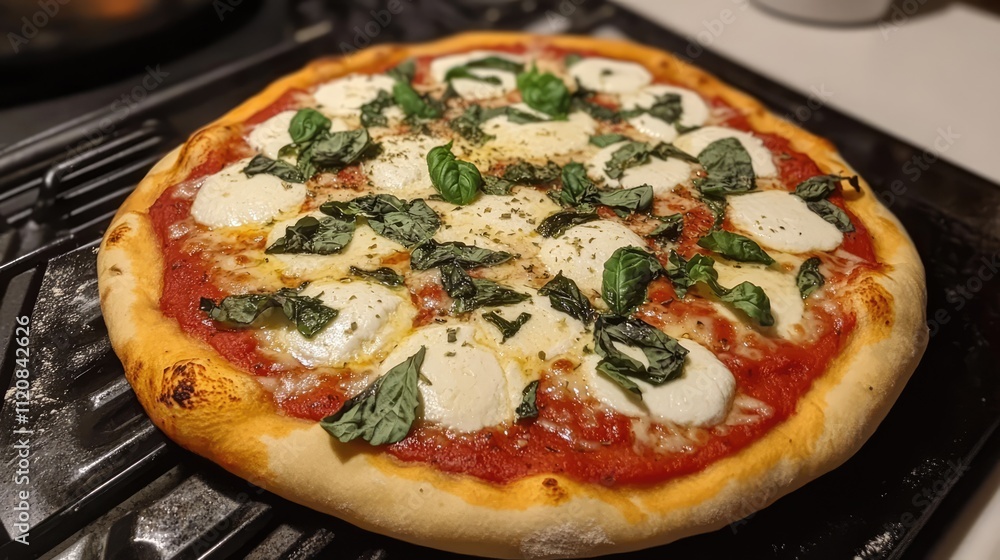 Authentic Italian Pizza Margherita Topped with Buffalo Mozzarella Fresh Basil and Tomato Sauce Straight from the Oven to Your Table Authentic Italian Pizza Margherita Topped with Buffalo Mozzarella Fresh Basil and Tomato Sauce Straight from the Oven to Your Table
