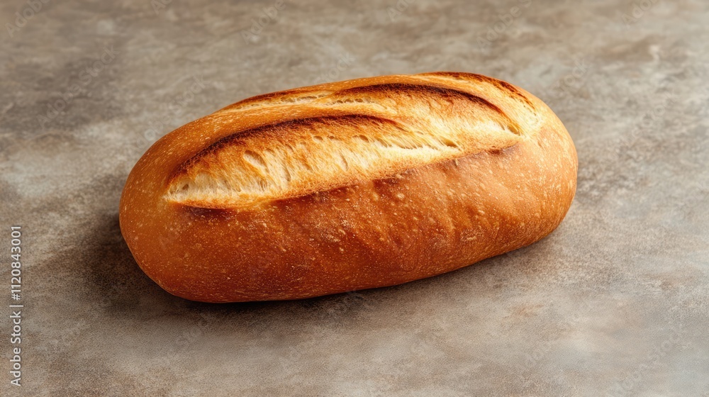 Rustic fresh loaf of crusty bread isolated on textured tabletop highlighting artisanal baking and warm golden crust Rustic fresh loaf of crusty bread isolated on textured tabletop highlighting artisanal baking and warm golden crust