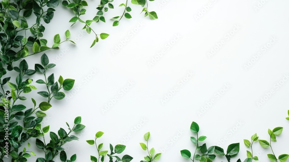 Vibrant green leaves arranged on a white background creating a natural and refreshing design ideal for eco-friendly themes. Vibrant green leaves arranged on a white background creating a natural and refreshing design ideal for eco-friendly themes.