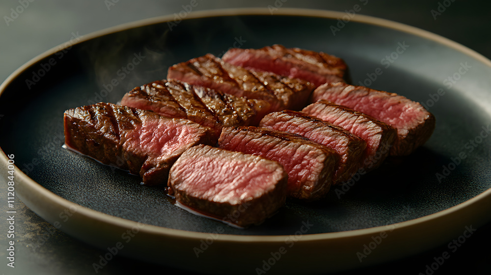 Obraz premium Seared Steak with Vibrant Herb Garnish - A Savory Delight