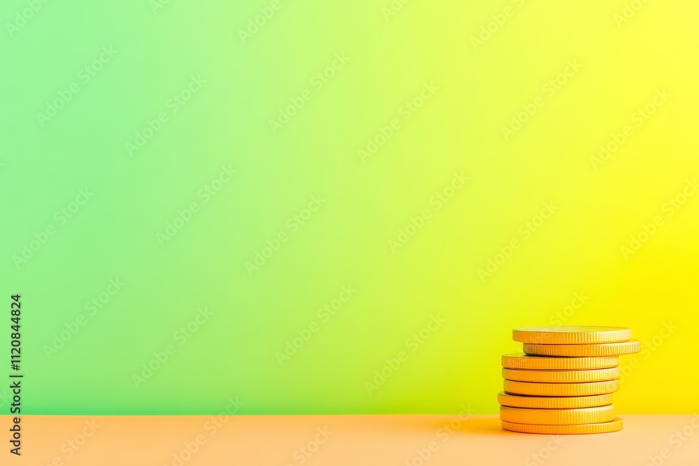 A stack of golden coins against a vibrant green and yellow background, symbolizing wealth and prosperity. A stack of golden coins against a vibrant green and yellow background, symbolizing wealth and prosperity.