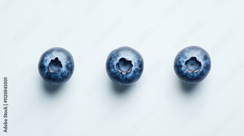 Fresh ripe blueberries arranged in a row on a white background showcasing their vibrant color and natural texture in high resolution Fresh ripe blueberries arranged in a row on a white background showcasing their vibrant color and natural texture in high resolution
