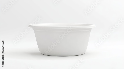 White plastic disposable noodle bowl in front view isolated on white background for food packaging and takeaway use photo