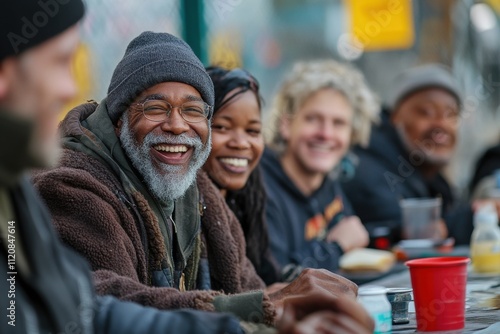 Wallpaper Mural Diverse homeless individual sharing meal, warmth and connection Torontodigital.ca