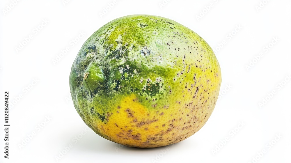 Ripe green lemon with distinctive markings isolated on a clean white background showcasing its textured surface and vibrant colors Ripe green lemon with distinctive markings isolated on a clean white background showcasing its textured surface and vibrant colors