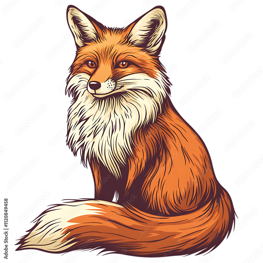 Obraz premium Beautiful Illustrated Fox with Vibrant Fur Sitting Gracefully