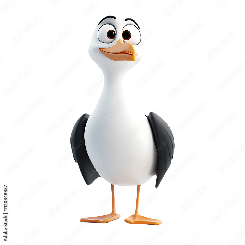Fototapeta premium Cartoon Style Seagull Character with Funny Expression and Pose