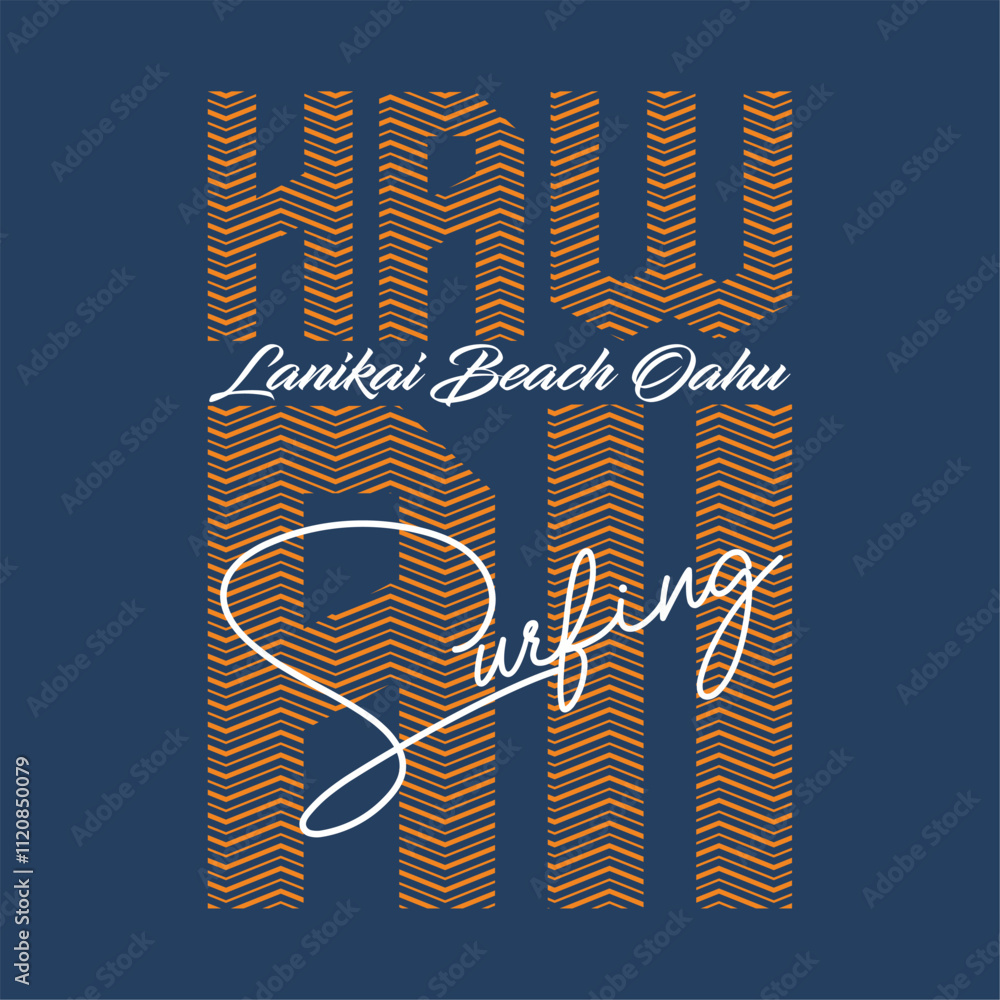 Vector illustration on the theme of surifing in hawaii. typography, design t-shirt and print
