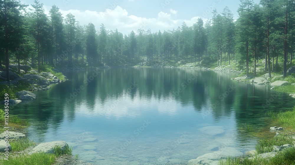 Serene forest lake reflecting trees and sky. Serene forest lake reflecting trees and sky.
