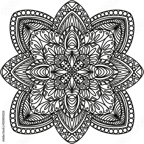 Abstract style painting, Painting for coloring, Black line drawing, Doodle style drawing, Black line art without a definite shape as a circle, With white background, Art, Mandala.