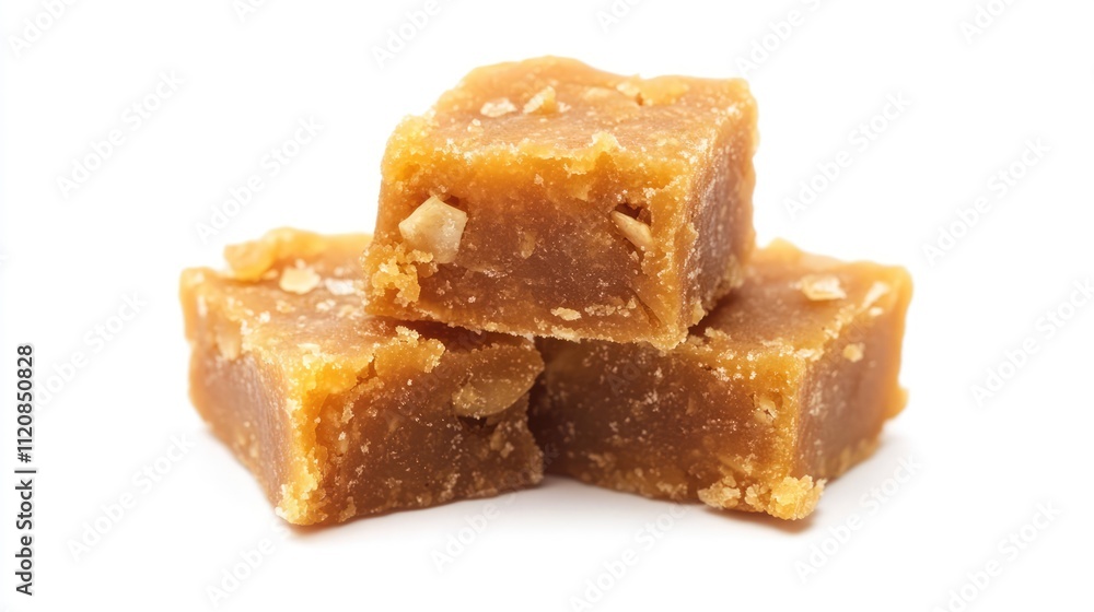 Indian Halwa dessert cubes stacked on a white background showcasing the rich texture and sweet flavor of traditional sweets Indian Halwa dessert cubes stacked on a white background showcasing the rich texture and sweet flavor of traditional sweets