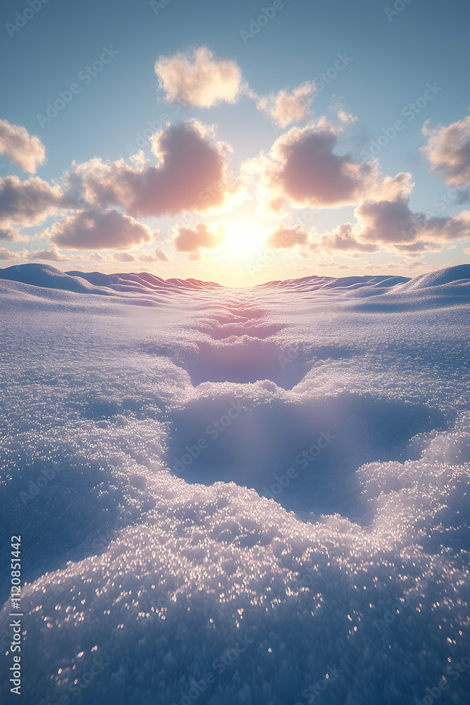 Serene winter sunset over a snow-covered landscape. Serene winter sunset over a snow-covered landscape.